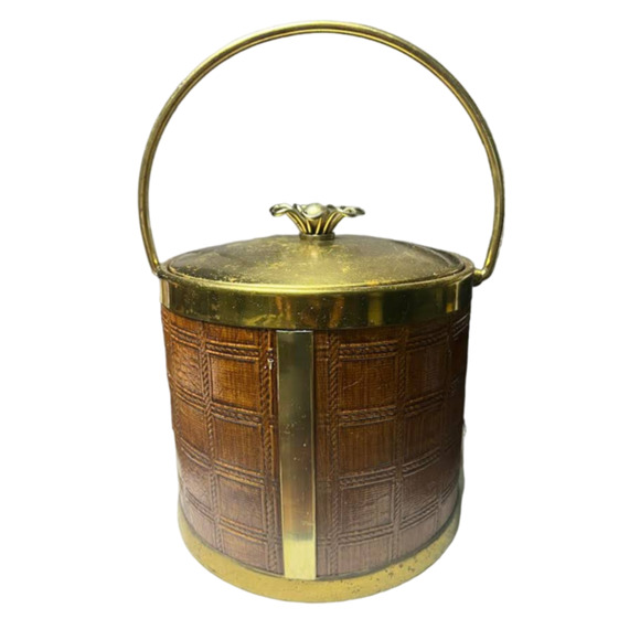 Vintage MCM  Brass Ice Bucket Flower Handle - Picture 2 of 5